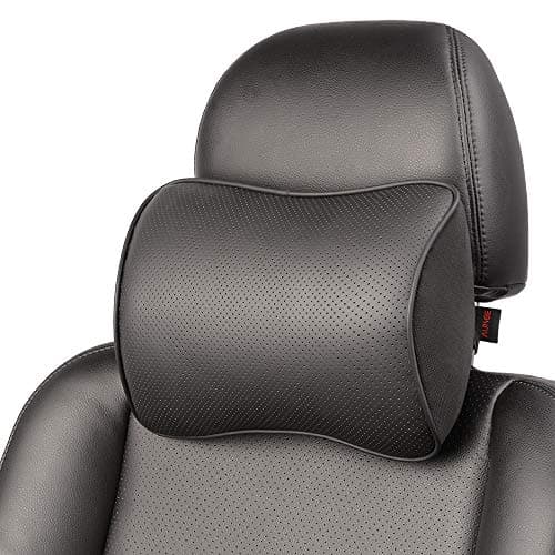 Aukee Memory Foam Car Neck Pillow Soft Leather Headrest for Driving Home Office Black 1PC