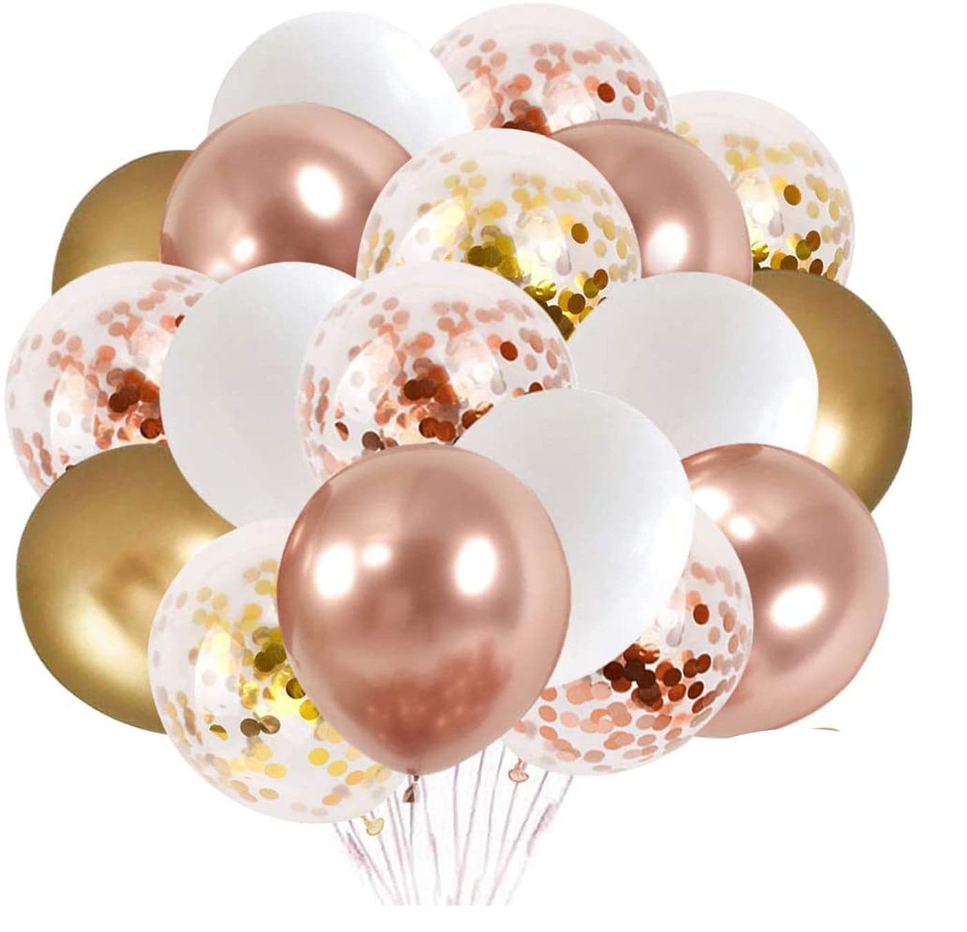 LAZYBEEE 50pcs Rose Gold Confetti Latex Balloons, White Metallic Gold Party Balloon for Birthday Wedding Anniversary Bridal Shower Decoration