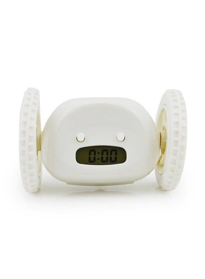 Wheels Lcd Screen Display Running Alarm Clock White 13.5x9x9cm,Extra Super Loud Alarm Clock for Heavy Sleepers Adults Kids Teens Bedroom, Move Jump Roll Run Away Easy to Set Smart Digital Alarm Cloc