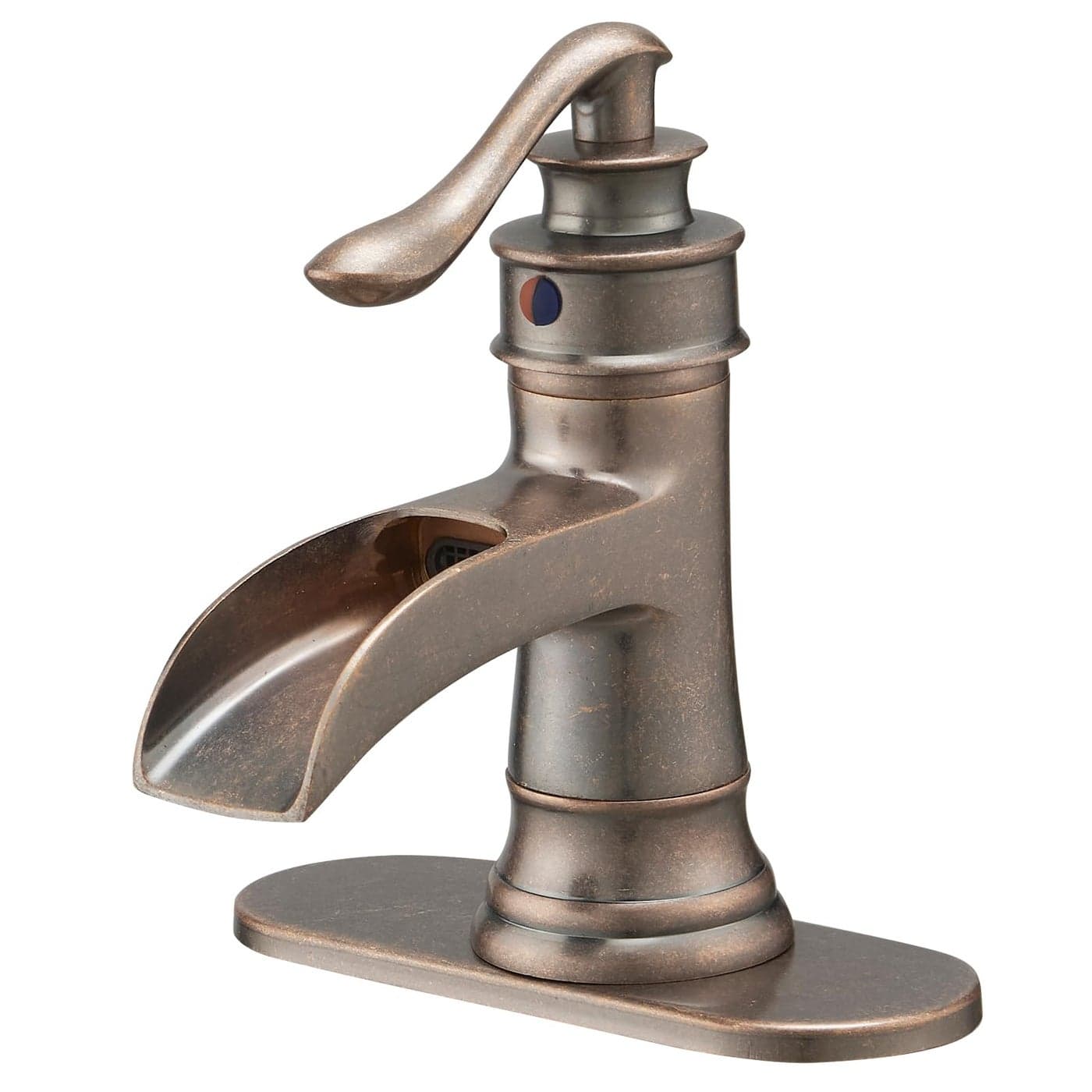 BWE Copper Bathroom Faucet Antique Brass Sink Vanity Bath Restroom Basin Single Handle Waterfall Rose Mixer Tap One Hole Lever Deck Mount Commercial