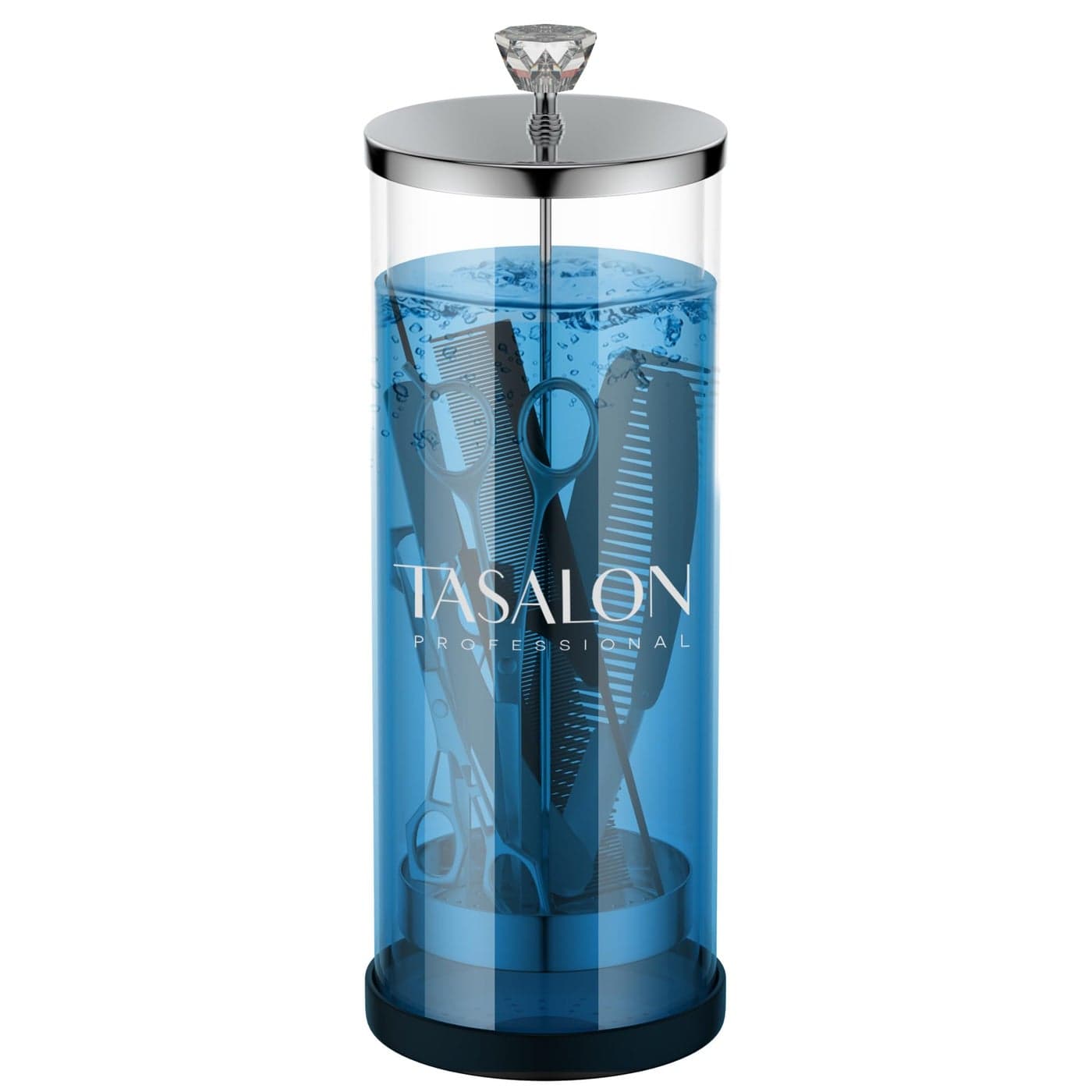 TASALON Barber Jar 455 oz with Crystal Handle Disinfectant Jar for Salon Spa and Manicure Shop Durable Glass and Sterilizing Container with Removable Stainless Steel Basket Large