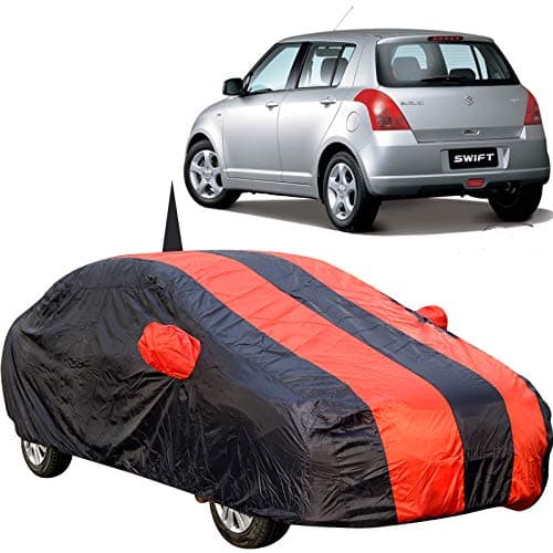 The Autostory 190 Taffeta Water Resistant Car Body Cover Compatible with Maruti Swift (2005 to 2010) with Mirror & Antenna Pockets (Red/Navy Blue)