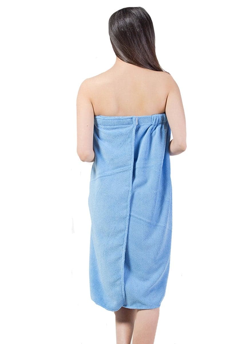 Queena Women’s Microfiber Bathrobe & Hair Turban Set - Extra Long Quick Dry Bath Wrap, Ultra Soft Spa Shower Robe with Adjustable Velcro (Blue) | Super Absorbent for Thick Hair, Travel