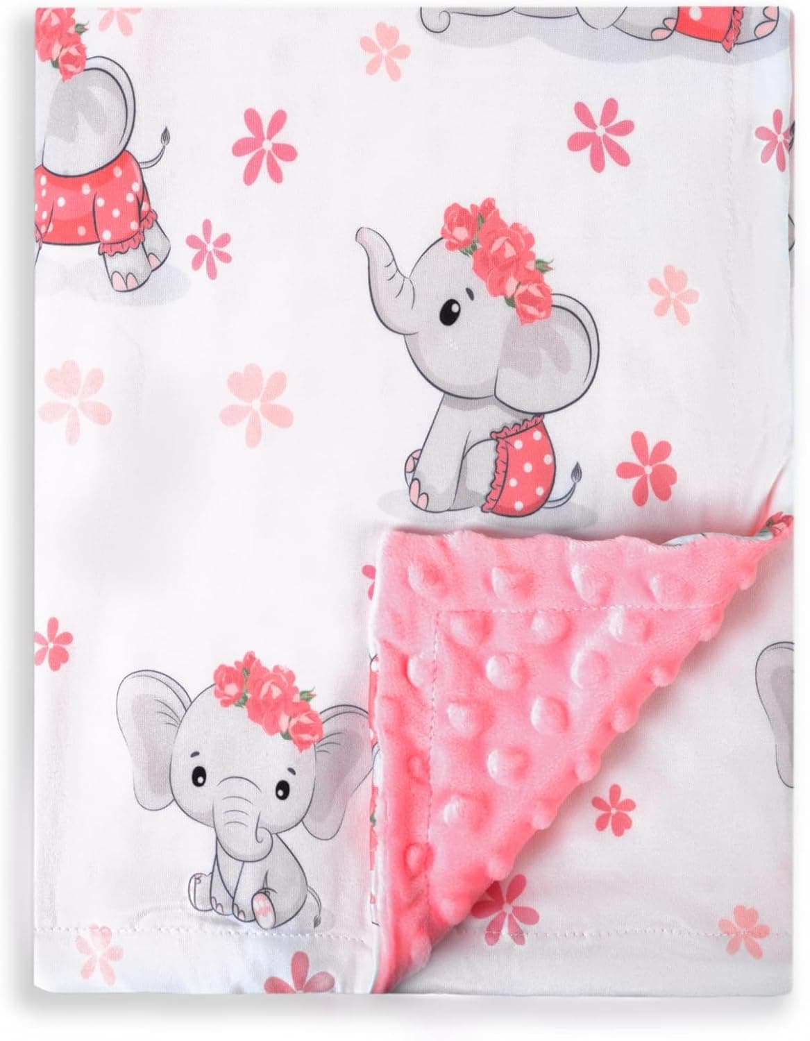 New Born Baby Girl Double Layer Fuzzy Toddler Throw Blankets Soft Plush Minky Daycare Blanket for Baby Shower Birthday Gift Pink 30 x 40 Inch Elephant 1