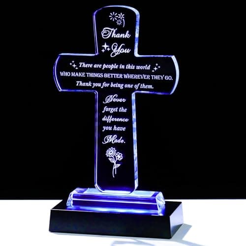 Movdyka Thank You Gifts for Women Men - Crystal Cross-Shaped Plaque with Light Base - Appreciation Inspirational Gift for Boss, Coworker, Teacher, Mentor, Mom, Friend, Doctor Grateful Present Ideas
