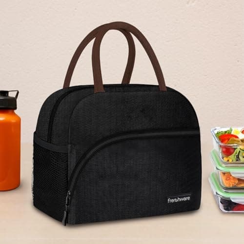 Frenchware Insulated Lunch Bag (8 Litre, Black), Office Tiffin Bags for Men and Women, Hot & Cold Travel Lunch Box for Men, Tiffin Box & Bottles, Lunch Bag for Office, Picnic Bag (Nylon) (Black)