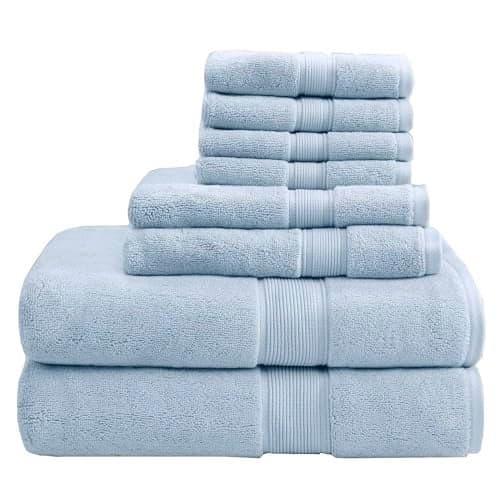 Madison Park 800GSM 100% Cotton Luxurious Bath Towel Set, Multi-Sizes, Light Blue 8 Count