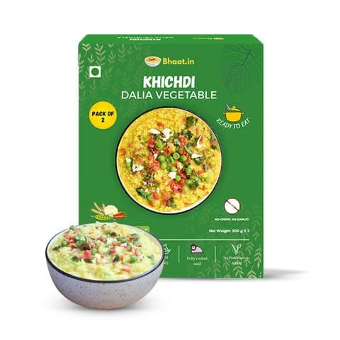Bhaat.in Vegetable Dalia Khichdi | Pack of 2 | Protein-Rich & Ready-to-Eat Meal | Wholesome, Homestyle Comfort Food | No Preservatives | Travel-Friendly Meal