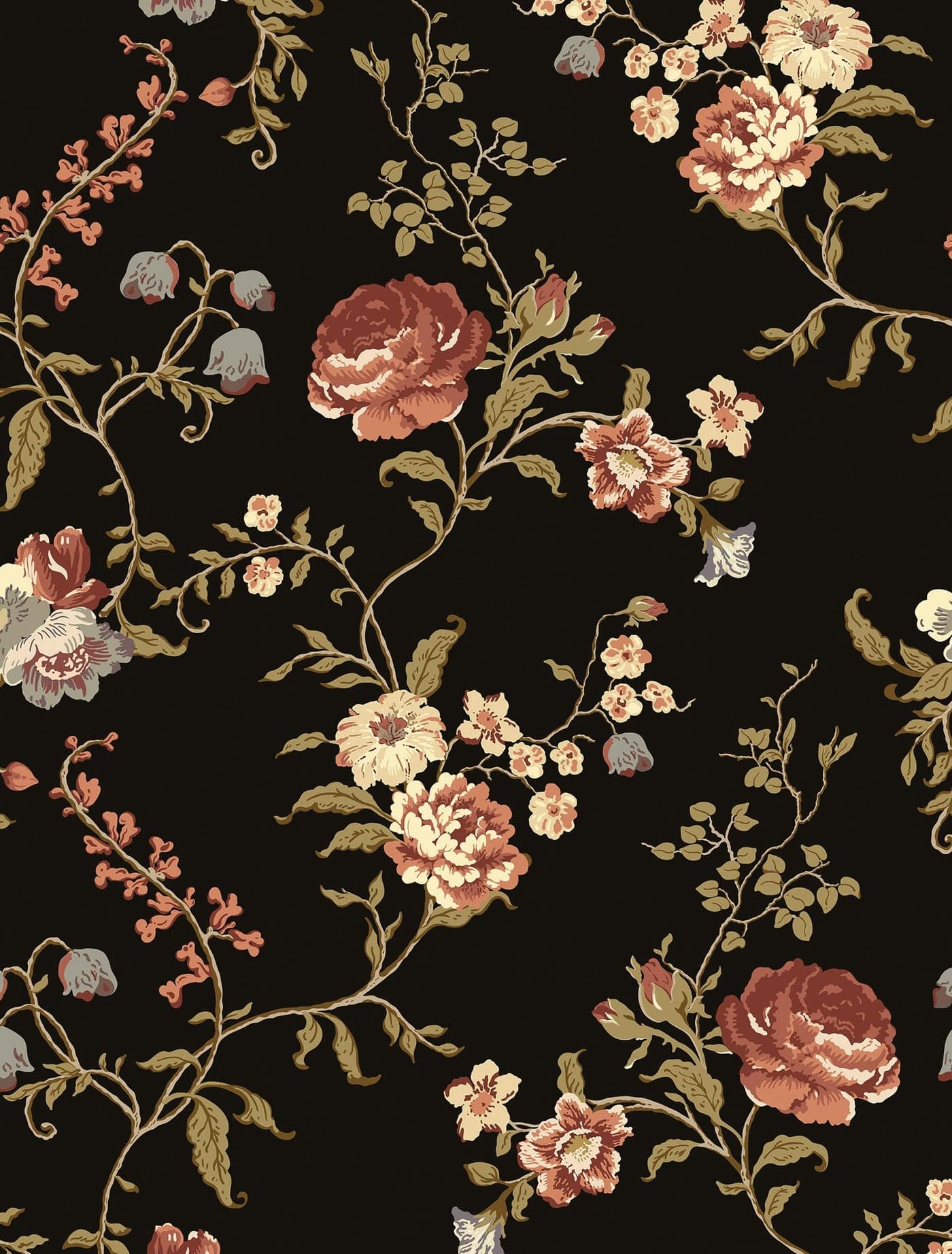 Safiyya Peel and Stick Wallpaper Vintage Floral Contact Paper Black Self Adhesive Removable Wallpaper Vinyl Rolls 787173
