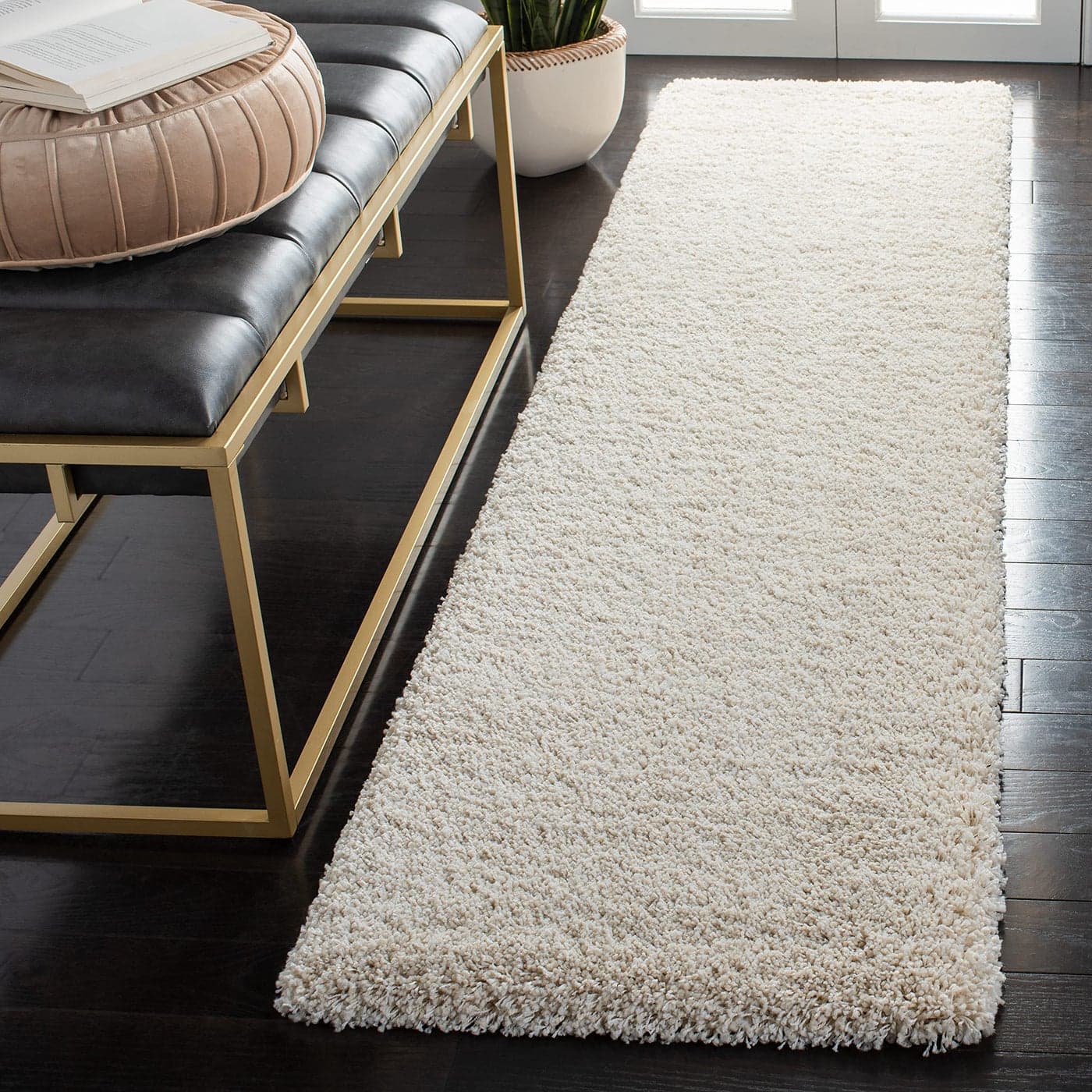 SAFAVIEH Milan Shag Collection Runner Rug 2 x 6 Ivory Solid Design NonShedding Easy Care 2inch Thick Ideal for High Traffic Areas in Living Room Bedroom SG1801212