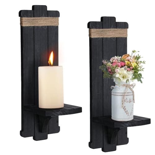 Farmhouse Wall Decor Candle Sconces 2 Pcs Rustic Gothic Handmade Wooden WallMount Candle Holders for Bedroom Living Room Bathroom Home Hanging Art Decorations Accessories Gifts Black
