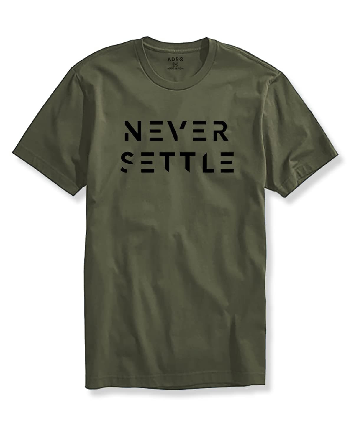 ADRO Mens Never Settle Cotton T-Shirt (RN22-03-SET-OL_Olive_M)