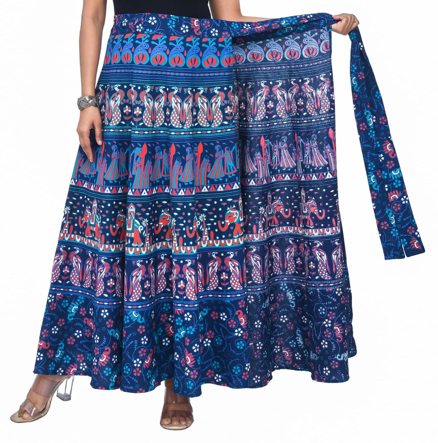 SAMJHI Premium Cotton Wraparound Skirt for Women (Blue 1, Free Size)