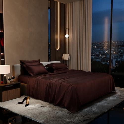 Stoa Paris Super King Size Bedsheet with 4 Pillow Covers, 300TC Satin Premium Bedding Set, Housewarming, Wedding Gift for Couple, Date Night - Hot Chocolate