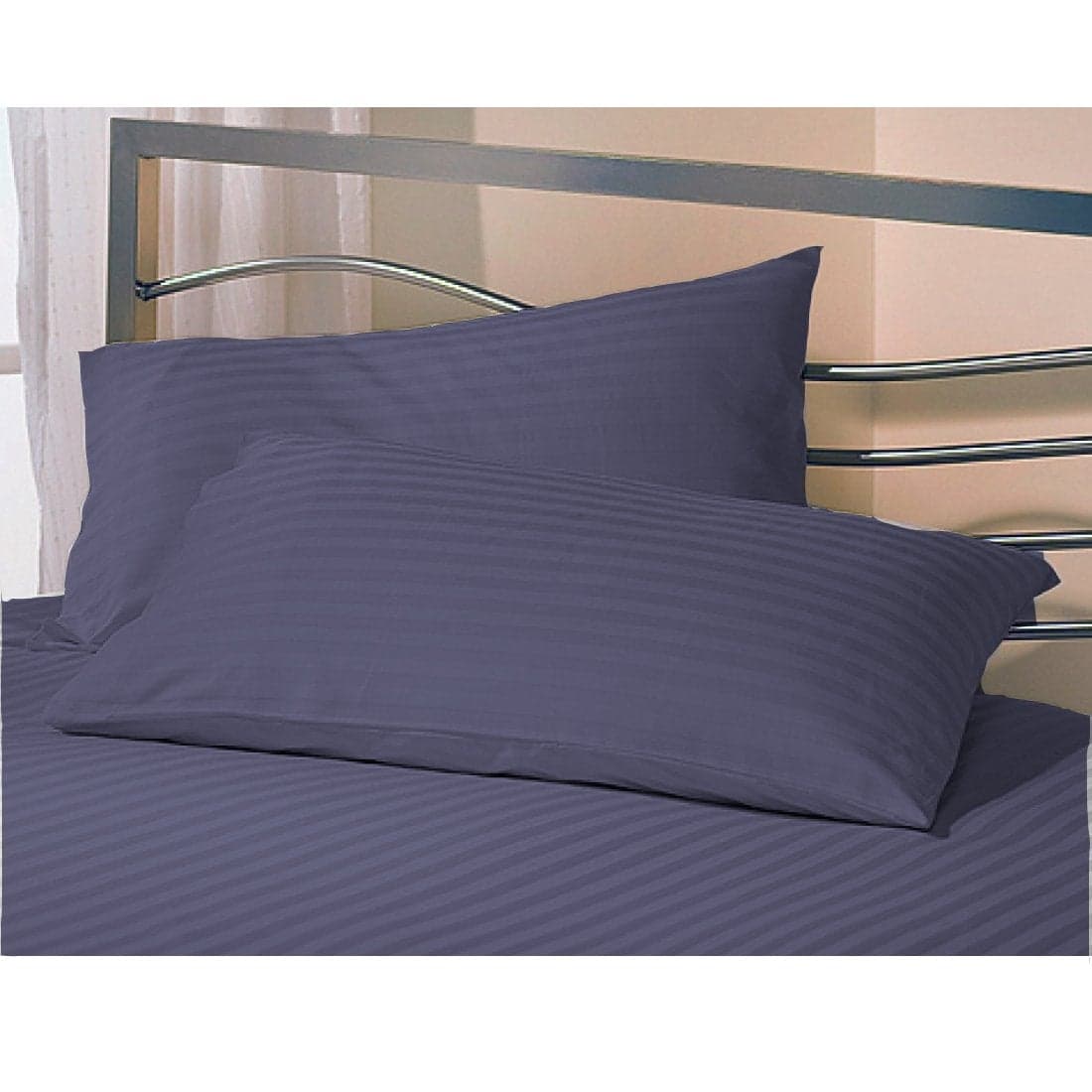 Jaipur Linen Cotton Luxurious Striped 2 Piece Sateen Pillow Cover Set California King Size 20 Inch x 30 InchDark Blue 300 GSM