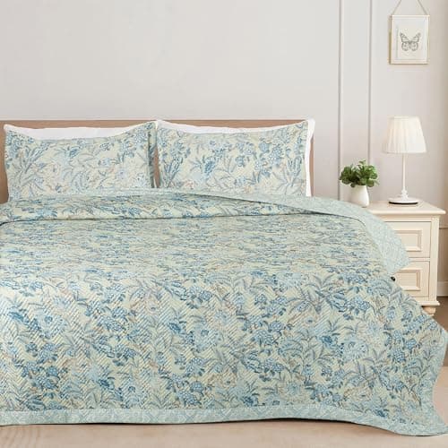 VAS COLLECTIONS Ultrasonic Bedcover Bedsheet Quilt Bedspread with 2 King Size Pillow Covers 90 x 100 inches Decorative Bed Cover King Size (Blue Grass)