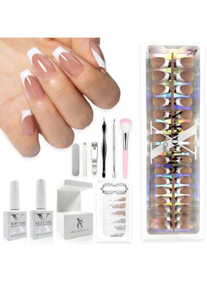SXC Cosmetics French Tip Press On Nails Brown Series Small Coffin XPro Tips Starter Kit