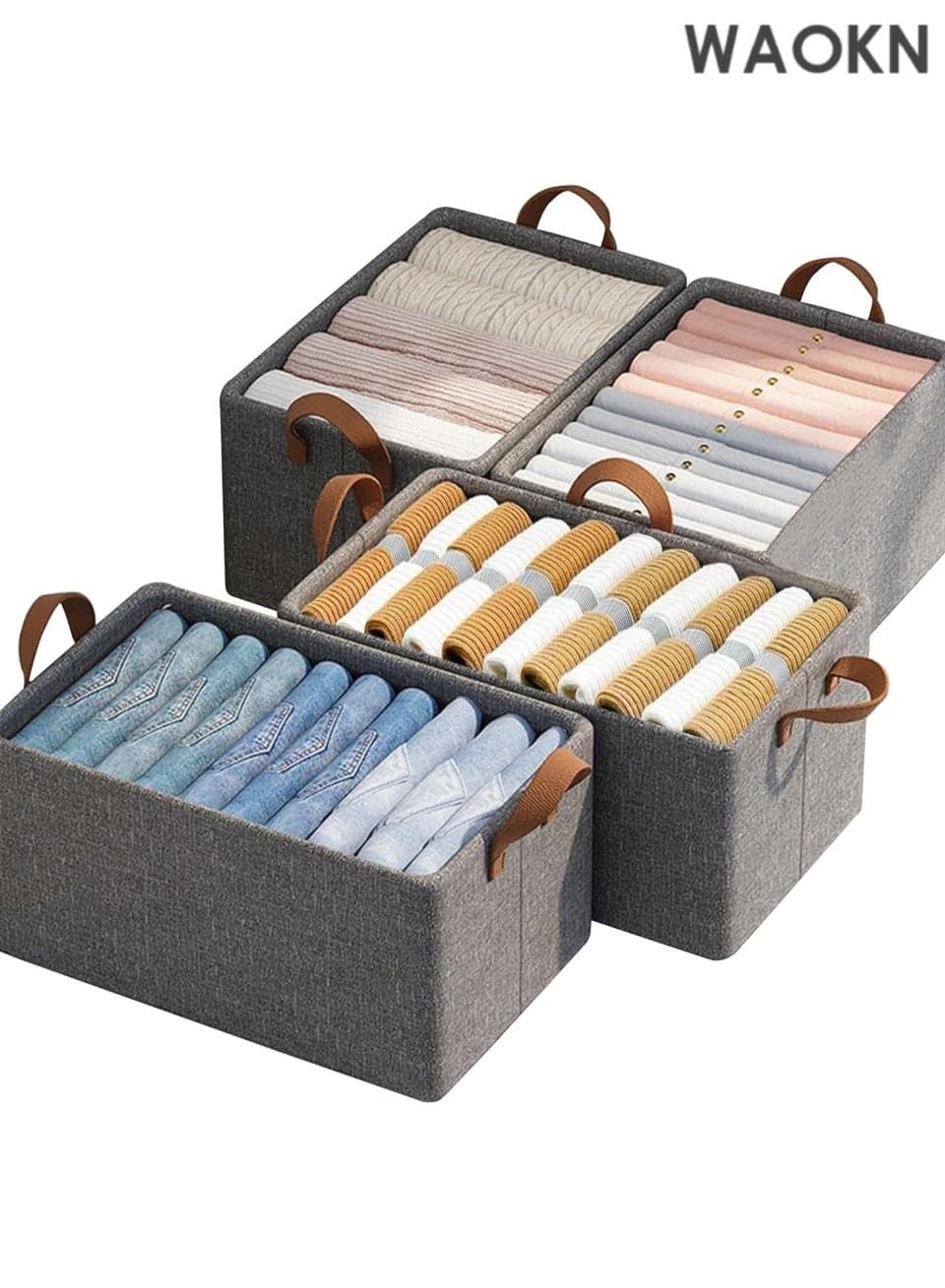 4PCS Large Foldable Closet Storage Organizer Clothes Storage and Organization Box Closet Storage Box with Carrying Handles Thickened Steel Frame Toy Organizer Box for Clothes Wardrobe Home Bedroom - Grey