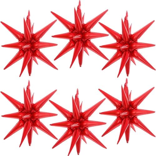 6 Pcs Red Star Balloons22 Inch Red Starburst Balloons Star Foil Mylar Balloons for Birthday Party Wedding Christmas Anniversary Graduation Decorations