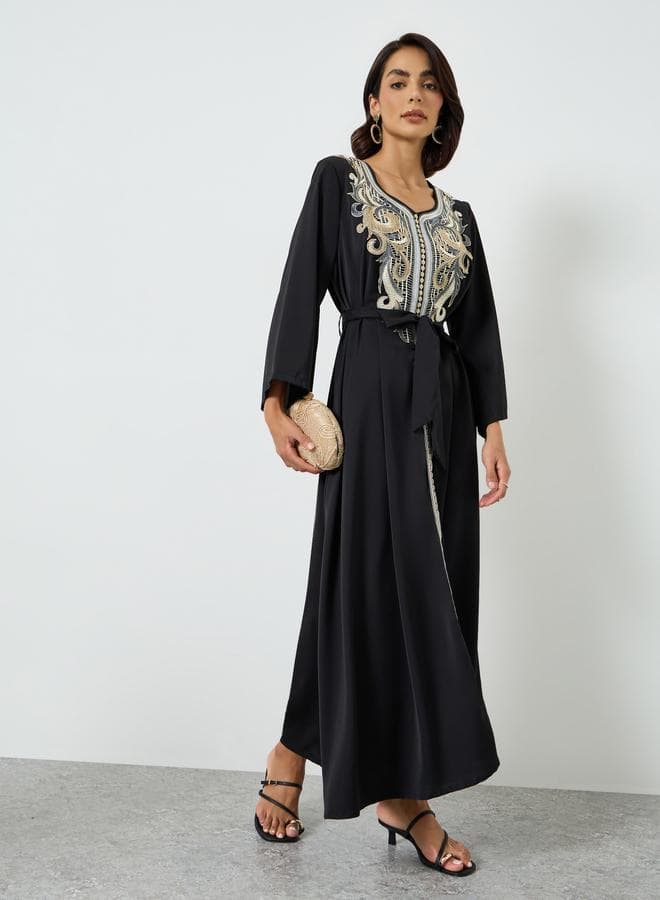Black Embroidered Patch Maxi Dress
