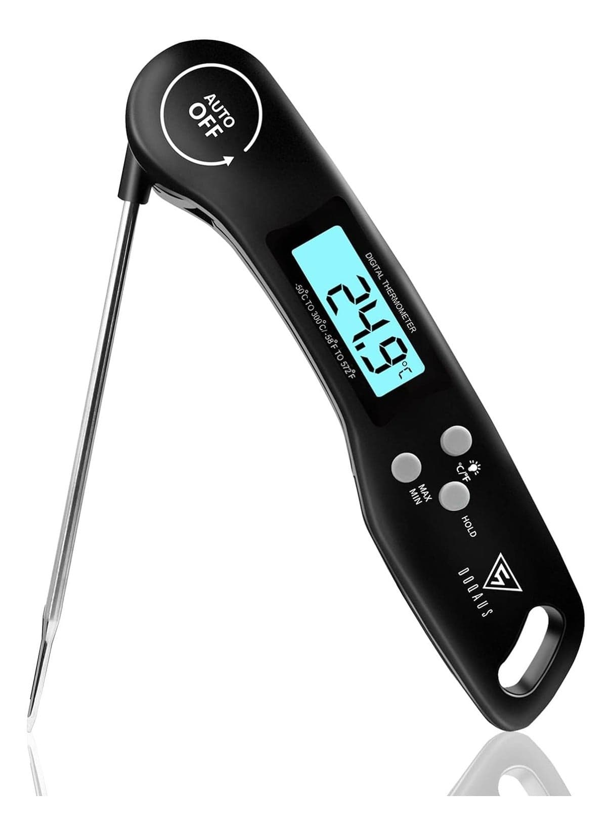 Digital meat thermometer, instant read food thermometer with backlit LCD screen, foldable long probe and automatic on/off, perfect for kitchen, grill, water, meat, milk, cooking food