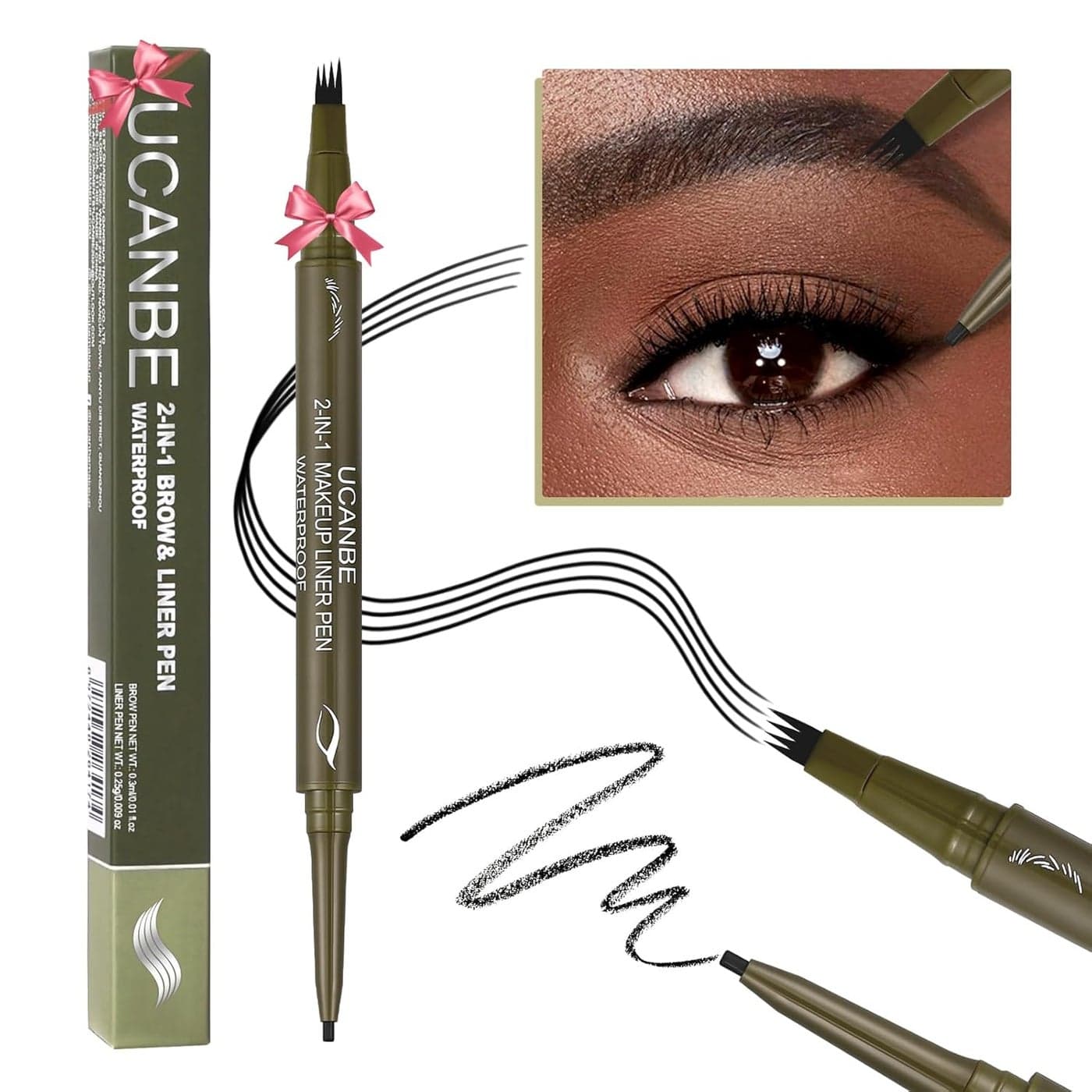 UCANBE Eyebrow Pen DualEnded Eyebrow Pencil with 4ForkTip Gel Eyeliner for Women Eye Brow Pen with Gel Eyeliner Pencil Microblading Eyebrow Pencils with Hair Like Strokes Soft Black