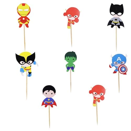Confetti 24pc Cartoon Superhero Cupcake Topper for Kids Birthday Party Cake Decoration Supplies Super Heroes Cupcake Toppers Cupcake ToppersSuper Heroes Party SuppliesSuperheroes Inspired