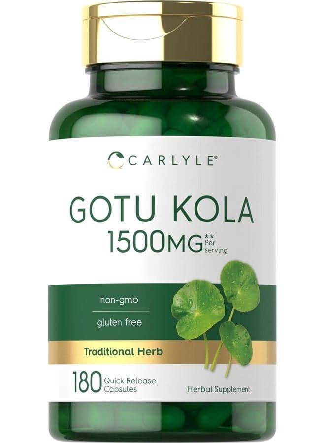 Gotu Kola Capsules 1500mg | 180 Count | Non-GMO, Gluten Free | Traditional Herb Extract