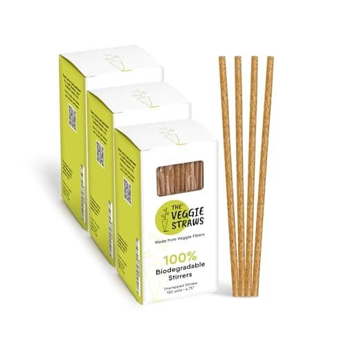 The Veggie Straws 450 PCS of 475 Inches Unwrapped Biodegradable Drink Stirrers Made of Vegetable Fibers Best Cocktail Stirrers for Drinks of All Kinds