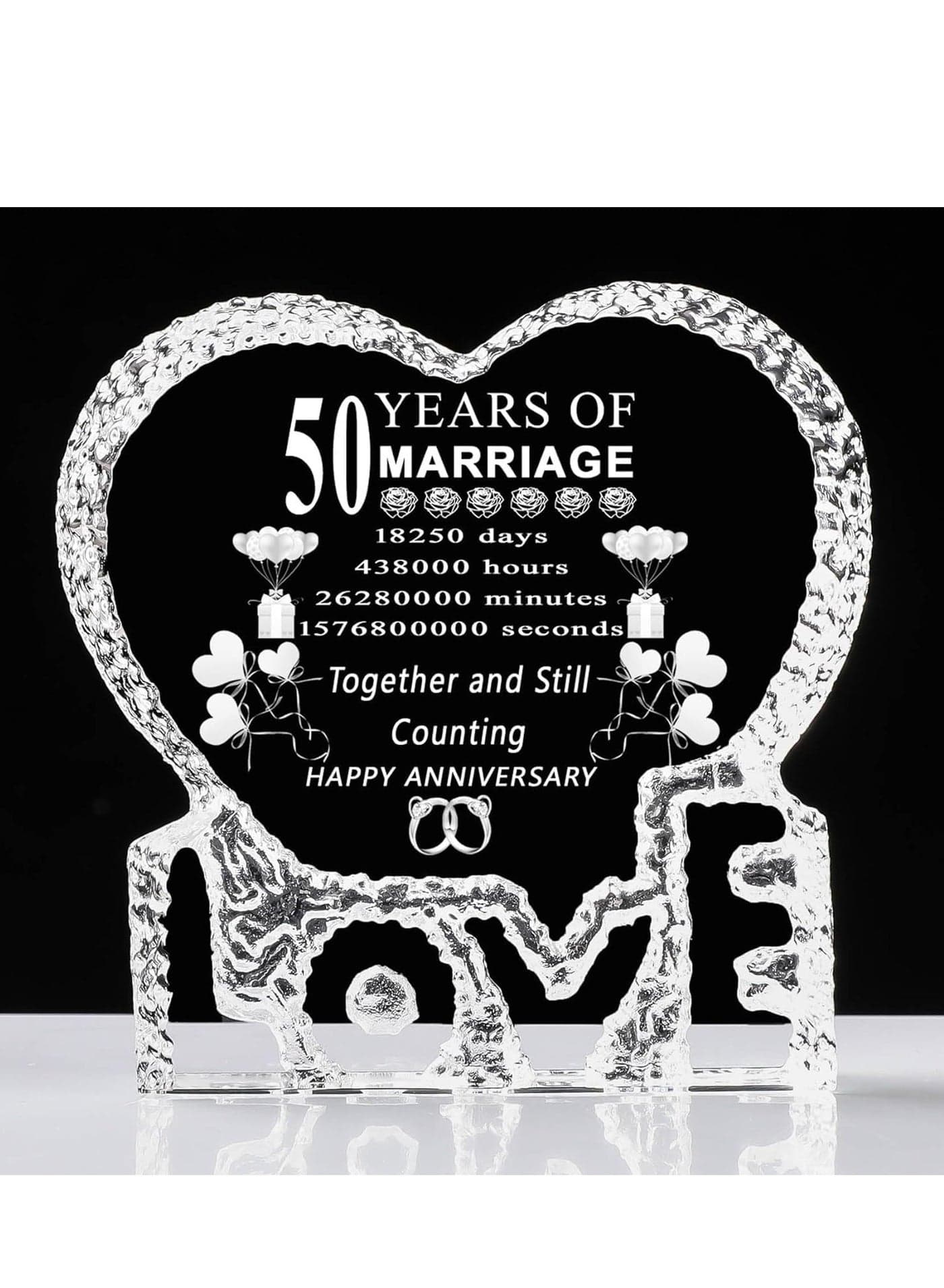 50 Anniversary Heart Shaped Crystal Love Engraved Gift Perfect for Couples Gift for For Him, Her, Husband and Wife Gift for 50th Wedding Anniversary