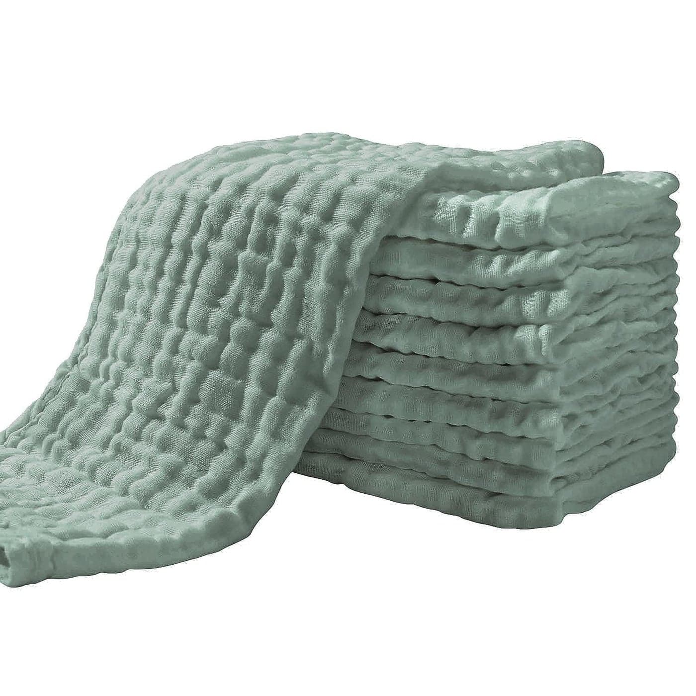 Yoofoss Muslin Burp Cloths for Baby 10 Pack 100% Cotton Baby Washcloths for Boys Girls Large 20''X10'' Super Soft and Absorbent Dark Green