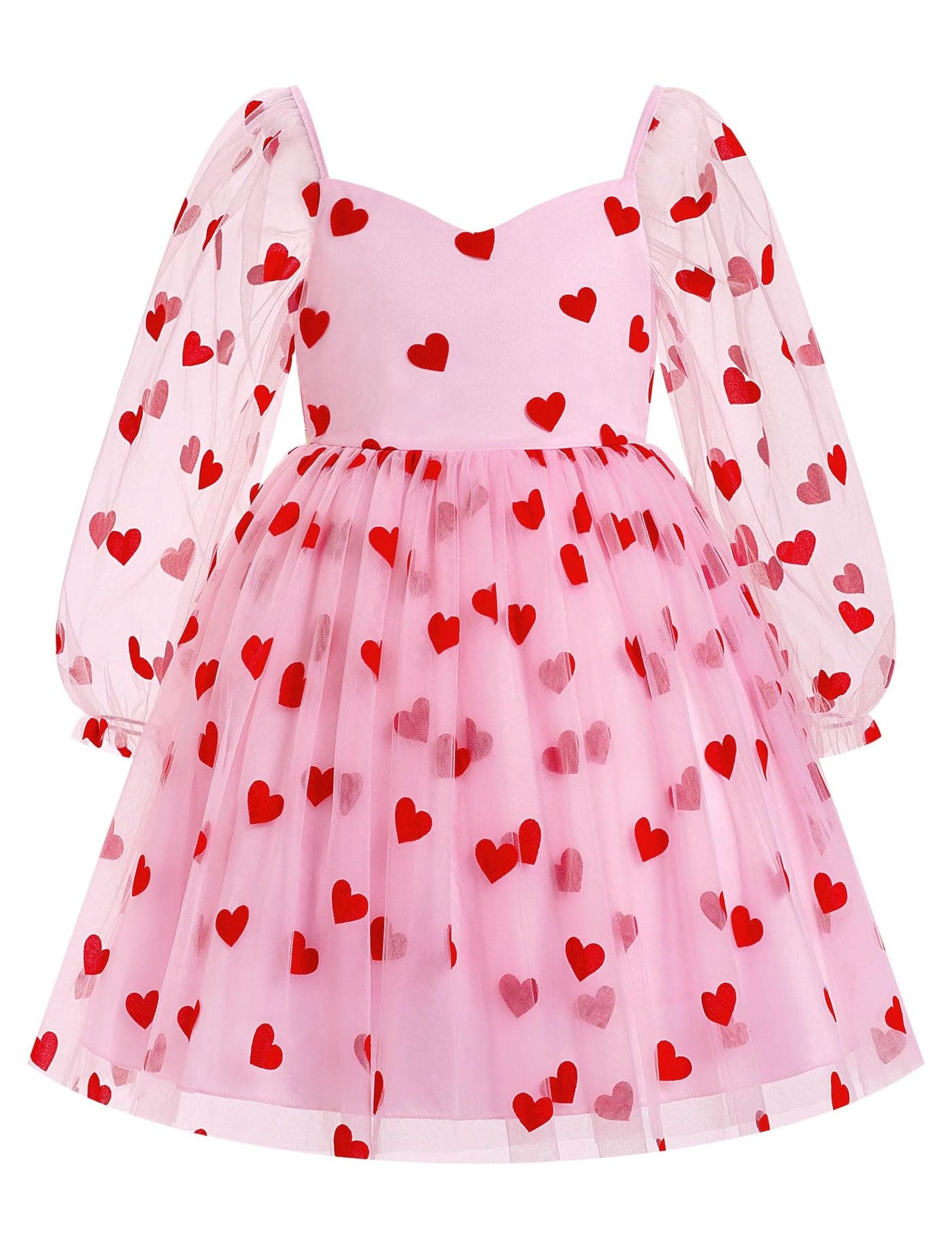 IMEKIS Toddler Valentines Day Outfit Girl: Baby Infant Cake Smash Photoshoot 5th 6th Birthday Outfit Kids Fairy Tea Party Fall Mesh Long Sleeve Tulle Pageant Dress Pink + Red Heart 5-6 Years