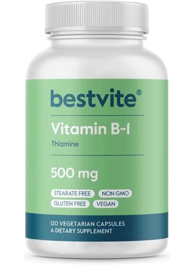 BESTVITE Vitamin B-1 (Thiamin) 500mg (120 Vegetarian Capsules) - No Stearates - Vegan - No Calcium Carbonate - Non GMO - Gluten Free - No Silicon Dioxide