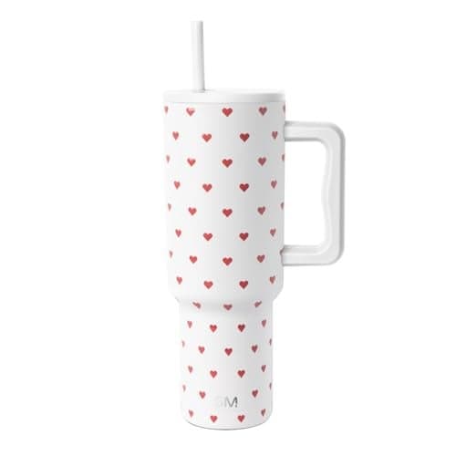 Simple Modern 40 oz Valentine's Day Trek Tumbler with Handle and Straw Lid | Cup Holder Friendly Insulated Stainless Steel Travel Mug | Crimson Hearts