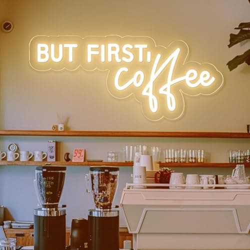 Coffee Bar Signs for Home Kitchen Cafe Corner Shop Decor LED Dimmable But First Coffee Light up Neon Light Signs 5V USB Powered with Hanging Chain,Gifts for Birthday Shop Open