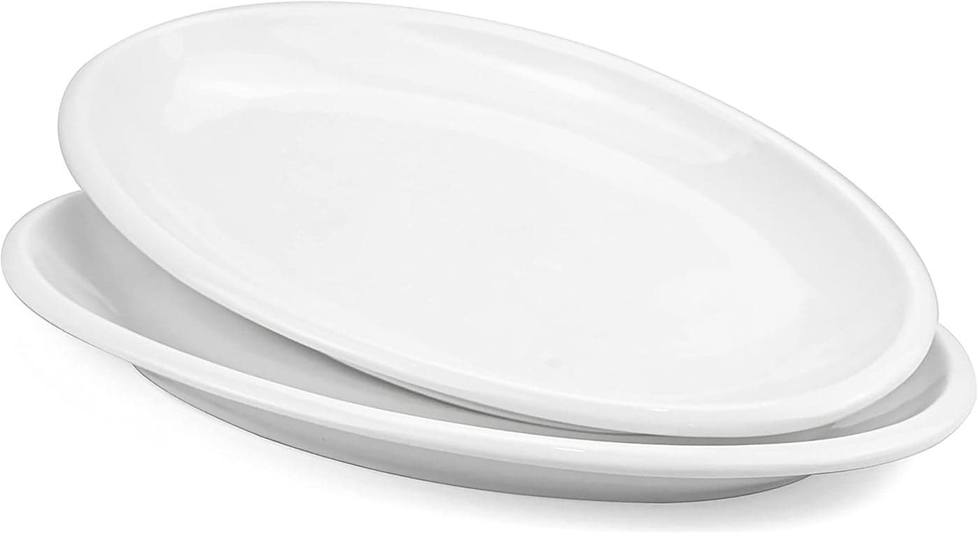 Yesland 2 Pack 16 Porcelain Large Oval Serving Plates White Oval Serving Platters Dishes for Serving Food Appetizers Dessert Meat Sushi Fish Party