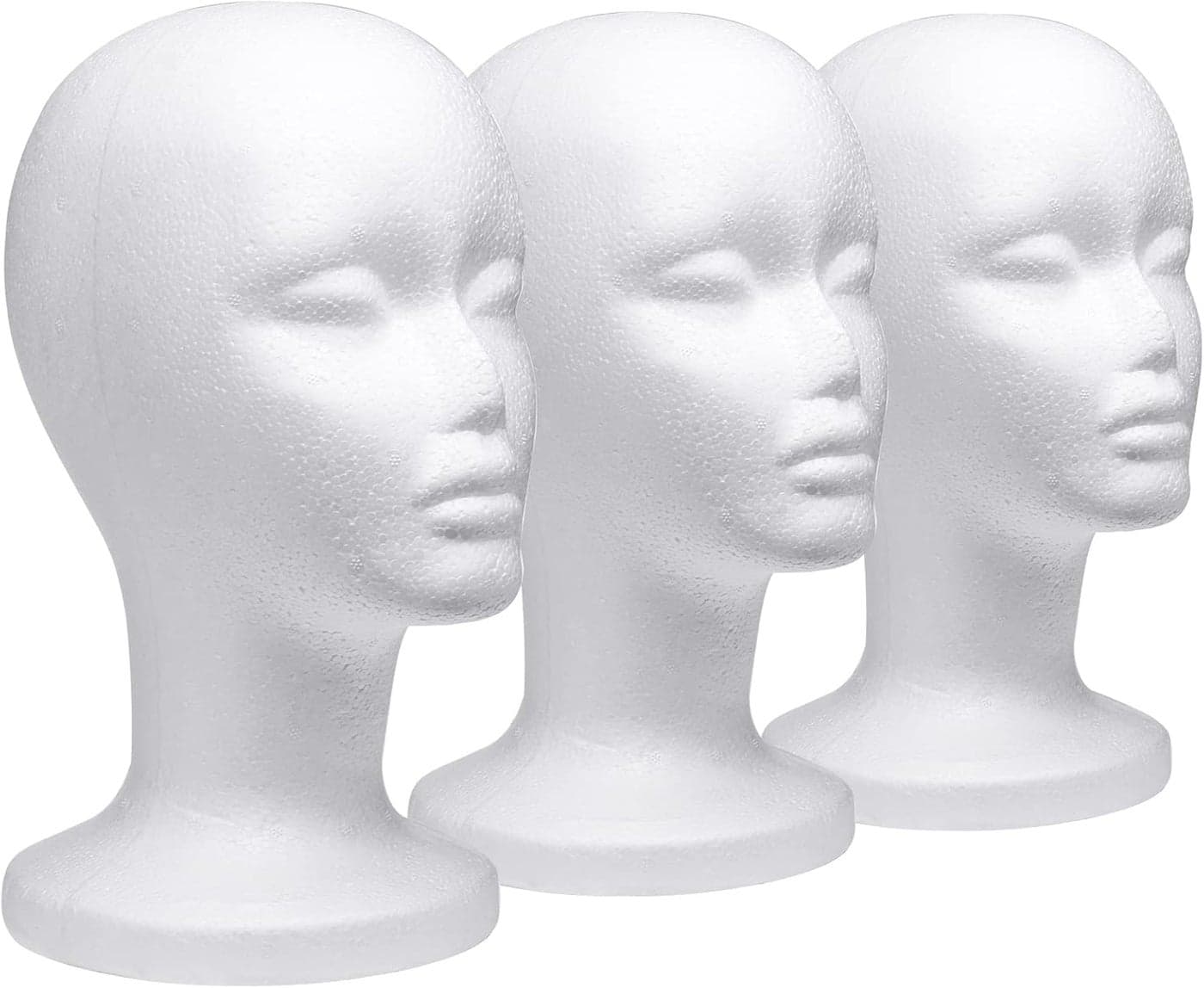 Foraineam 3 Pack 12 Inch Foam Head Female Foam Wig Head Mannequin Manikin Cosmetics Model Display Holder Hats Glasses Hairpieces Stand