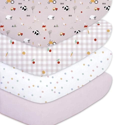 Plushii Crib Sheets for Girls BoysBaby Crib Sheets Fitted 4PK for Standard Crib and Toddler Bed Mattress52x28Soft Breathable Microfiber Crib Mattress Cover with Cute PatternsRanchPink