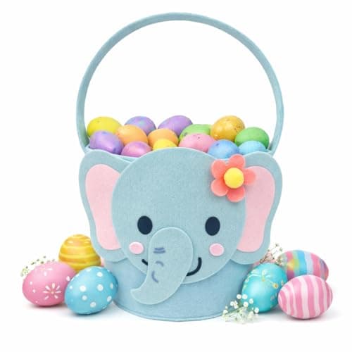 Easter Basket for Kids Large Cute Animal Gift Basket with Premium Packaging for Egg Hunt Candy Toy Gifts Nursery Toy Storage Photo Prop Spring DecorationsBlue Elephant