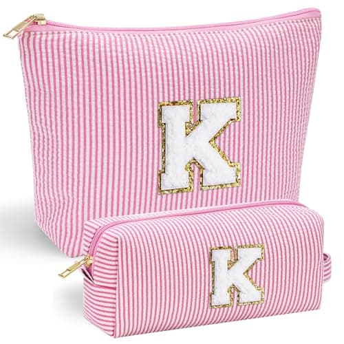 YOOLIFE Birthday Gifts for 3 4 5 6 7 8 9 10 11 12 13 Year Old Girls - Personalized Cute Pink Initial Birthday Gifts for Kids Makeup Bag for Girls Daughter Sister Teacher Friend Girlfriend K