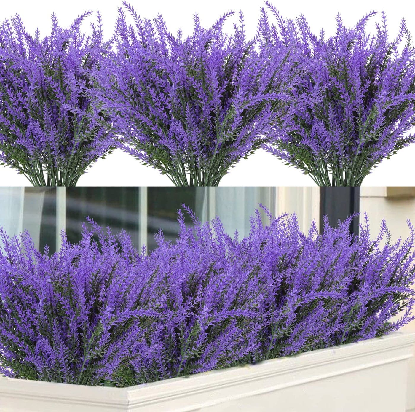 Ouddy Decor 12 Bundles Artificial Lavender Fake Flowers Faux Plastic Plants for Home Wedding Kitchen Garden Patio Window Box Office Table Centerpieces Indoor Outdoor Decor Purple