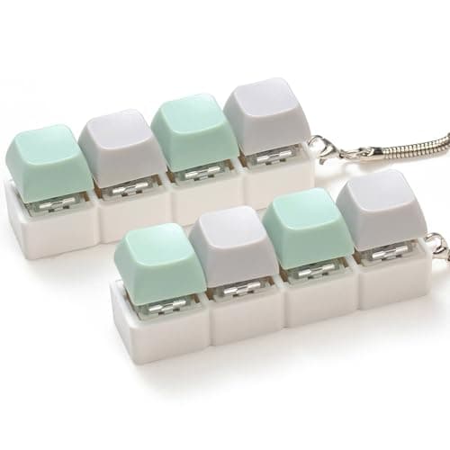 2 Pcs Green Keyboard Fidget Toy 4 Keys Decompression Keyboard Clicker Fidget for Adult with Keychain for Stress Relief Pass Time