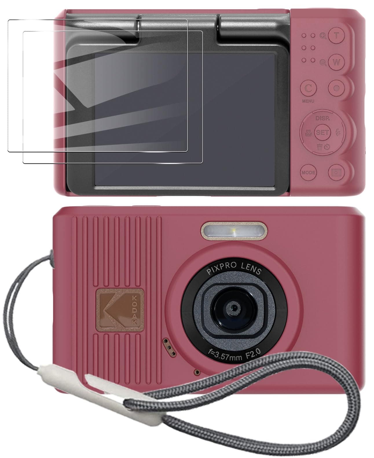 Tedubax Silicone Case for kodak pixpro C1 Digital Camera with 2PCS Screen Protector and Lanyard - (red)