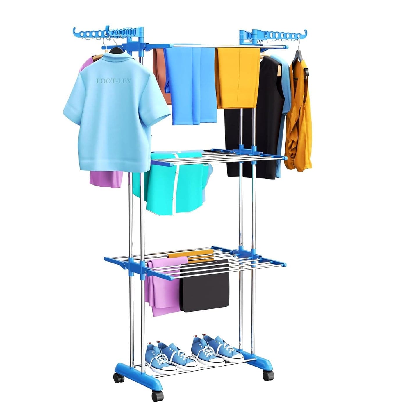 SUNDRY 1pc Foldable Expandable 3Layer Laundry Rack Easy Install SpaceSaving Design for Efficient Drying Perfect for Bedroom Balcony Use