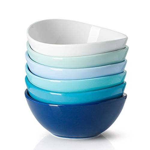 Sweese 6 Inch Porcelain 18 oz Bowls Set of 6 for Soup Cereal Fruits Rice Microwave Dishwasher and Oven Safe Cool Assorted Color