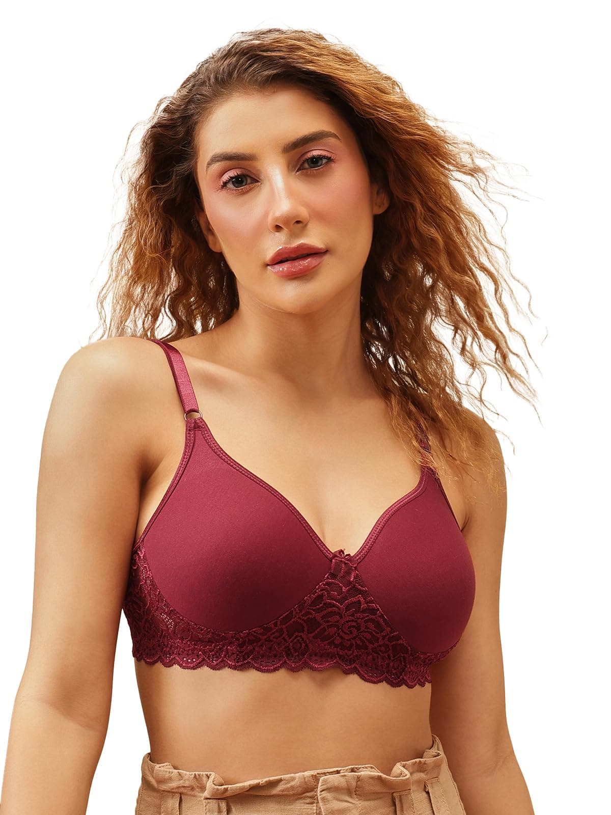 Clovia Women's Cotton Solid Non-Padded Full Cup Wire Free T-Shirt Bra (BR1280P09_40C_Maroon)