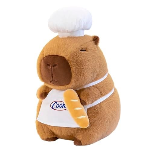 Ditucu Cute Capybara Plush with Cooking Chef Hat 9 inch French Baguette Bread Capibara Stuffed Animal Soft Plushies Toys Gifts for Kids Brown
