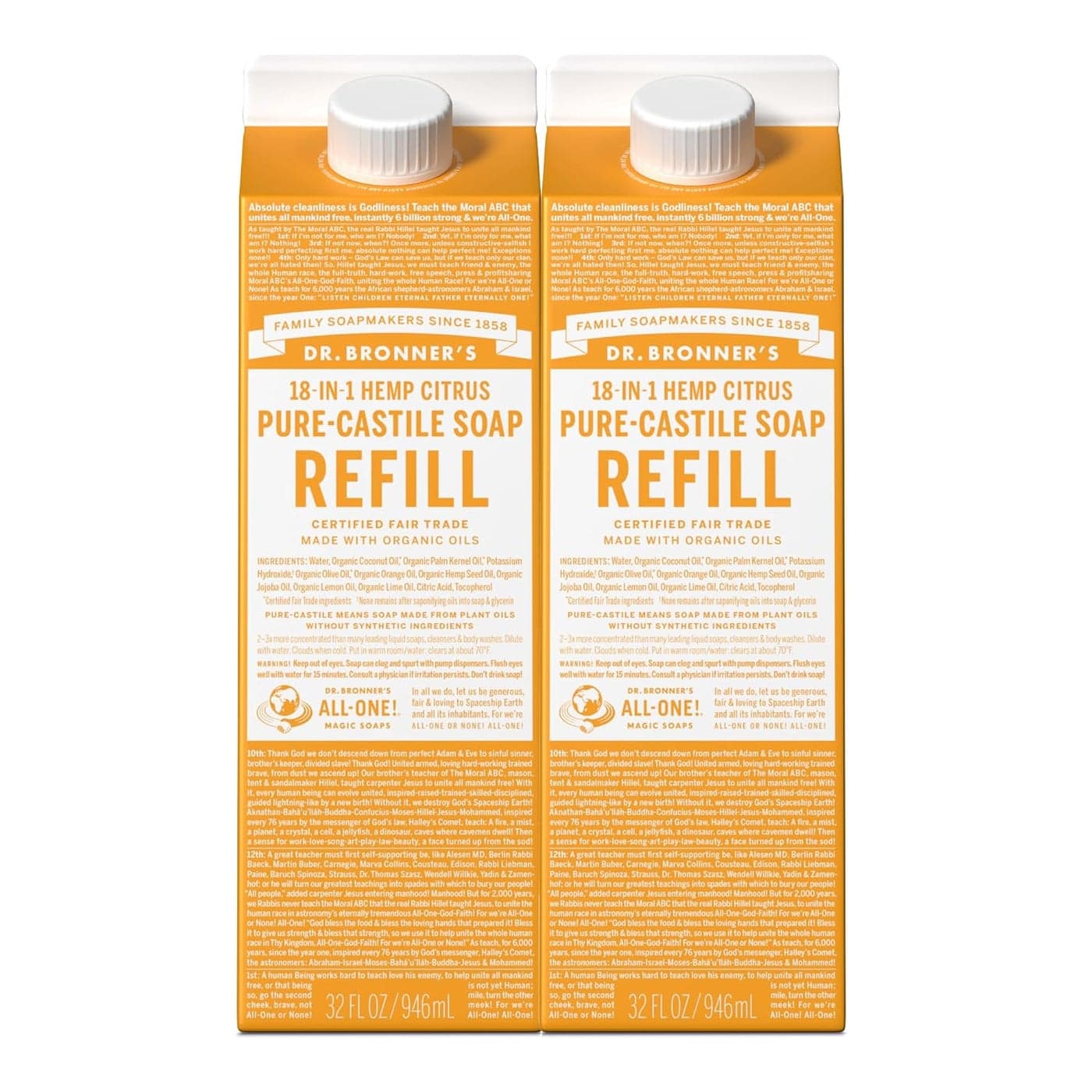 Dr Bronners PureCastile Liquid Soap Refill Citrus 32oz Pack of 2