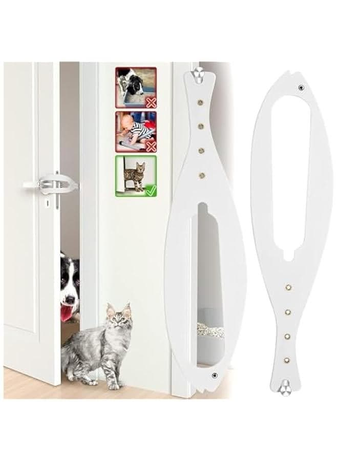 Cat Door Latch, 2 Pcs Flex Latch Cat Door Holder, Cat Door Stopper to Keep Dog Out of Litter Boxes and Food, 5 Adjustable Size Strap 2.5-6 Wide, No Measuring, Easy to Install, White (Fish)