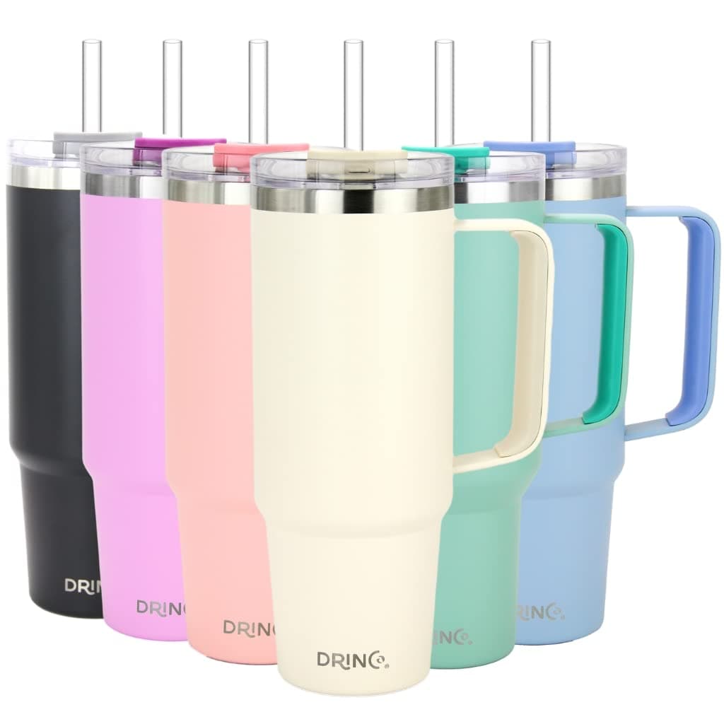 Drinco 40oz 30 oz Tumbler with Handle Straw Lid Insulated Stainless Steel Travel Mug Water Bottle Ice Coffee Cup For Cold and Hot BigSur 30oz Oakmilk